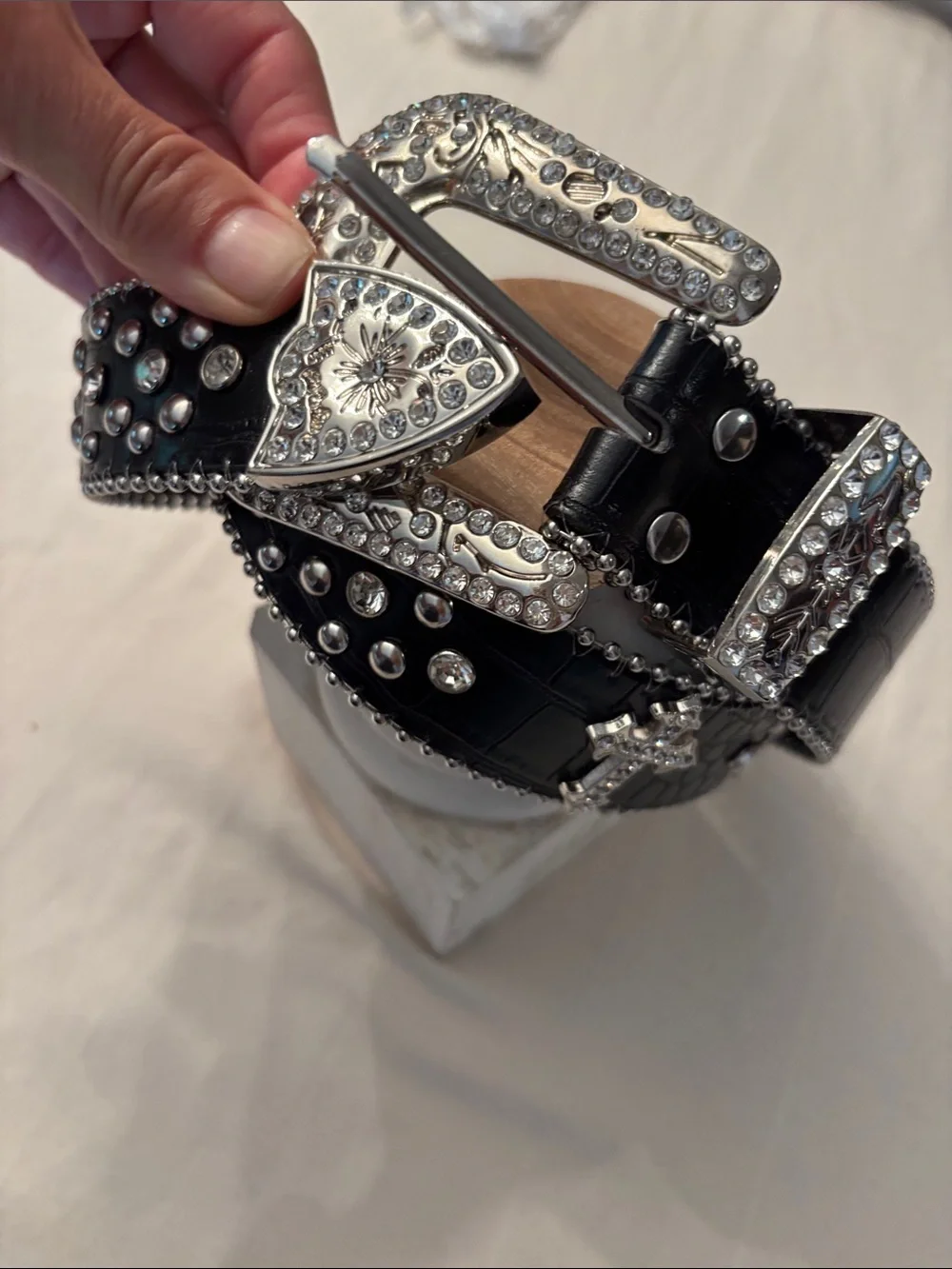 Cross Rhinestone Bling Studded Belt, Unisex, size  Medium, faux leather, western